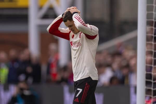 LONDON, ENGLAND - Saturday, September 27, 2025: Liverpool's Florian Wirtz reacts to his missed chance during the FA Premier League match between Crystal Palace FC and Liverpool FC at Selhurst Park. (Photo by David Rawcliffe/Propaganda)