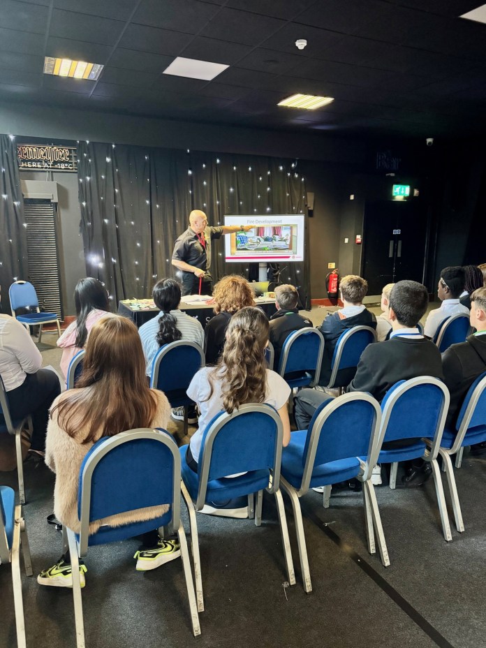 An officer from the Scottish Fire and Rescue Service giving a talk to young people at the summit yesterday (C) Police Scotland Edinburgh / X