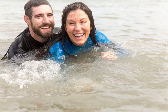 Kat and Dermott in the water in EastEnders spinoff Redwater