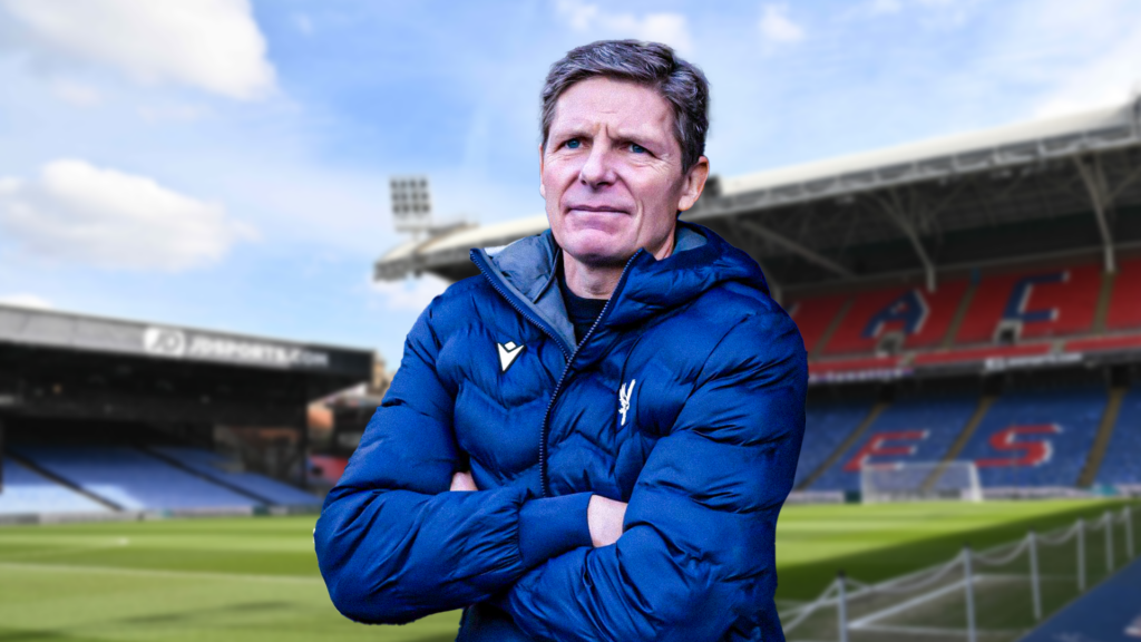 Crystal Palace manager Oliver Glasner with his arms crossed at Selhurst Park