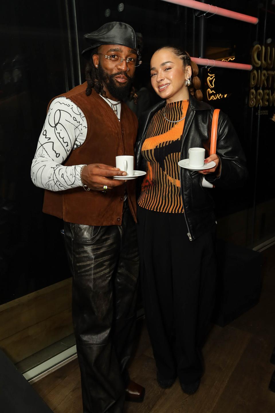 Ralpheal Chea aka Papu Raf and Ella Eyre attend the Belvedere Club Dirty Brew party at All Press Roastery, Dalston