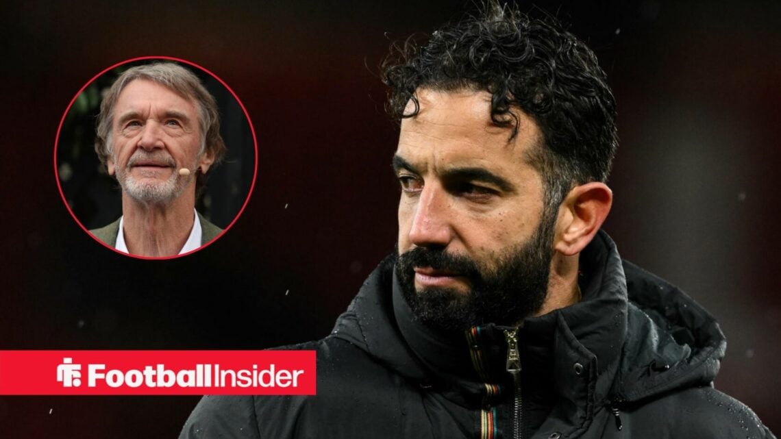 Man United manager Ruben Amorim looking concerned at owner Jim Ratcliffe left inset