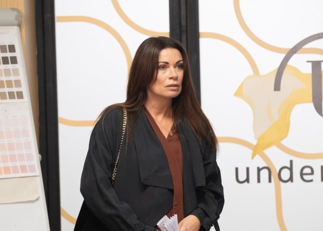Carla Connor stood by the doors of Underworld looking worried in Corrie