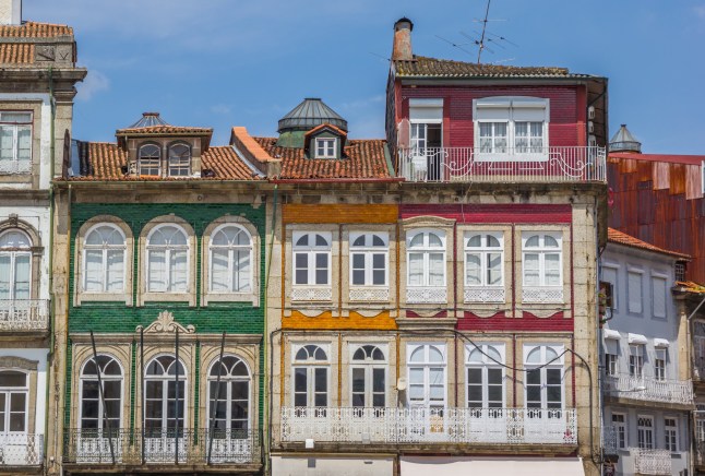 Colorful houses in the historical center of Guimaraes, Portugal