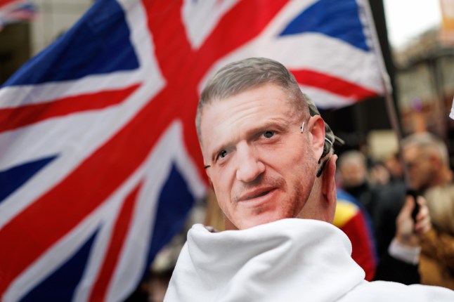 Supporters of Tommy Robinson at a rally.