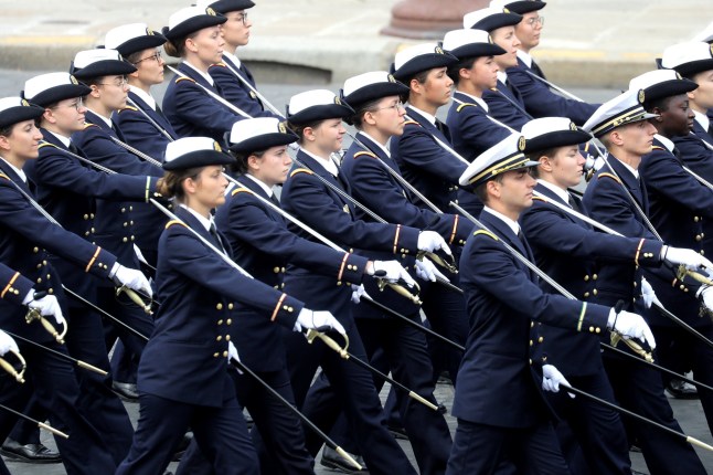 Practice students of the army health service take part in the annual Bastille Day military ceremony on the Place de la Concorde in Paris, on July 14, 2020. - France holds a reduced version of its traditional Bastille Day parade this year due to safety measures over the COVID-19 (novel coronavirus) pandemic, and with the country's national day celebrations including a homage to health workers and others fighting the outbreak. (Photo by Ludovic Marin / POOL / AFP) (Photo by LUDOVIC MARIN/POOL/AFP via Getty Images)