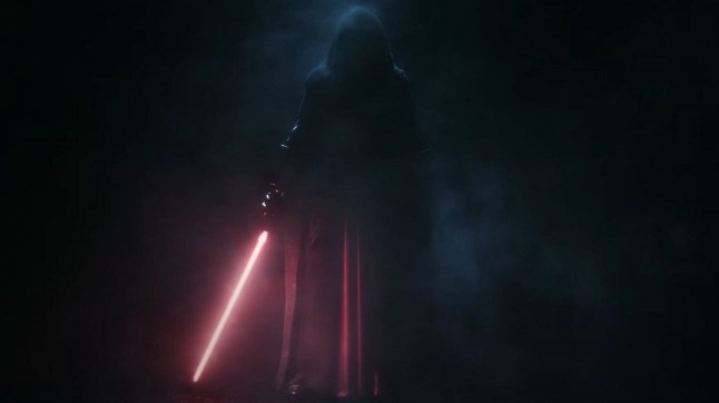Star Wars Knights of the Old Republic remake robed Sith standing in the shadows while holding a red lightsaber