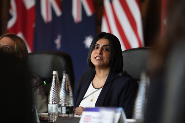 Home Secretary Shabana Mahmood at the Five Country Ministerial meeting at the Honourable Artillery Company, Armoury House, in the City of London. The Home Secretary will be meeting with her counterparts from the anglosphere and discussing border security, child sexual abuse and exploitation. Picture date: Monday September 8, 2025. PA Photo. Photo credit should read: Jordan Pettitt/PA Wire