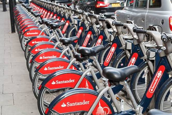 A row of Santander bikes