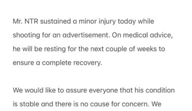 NTR Sustains Minor Injury, To Rest for Two Weeks
