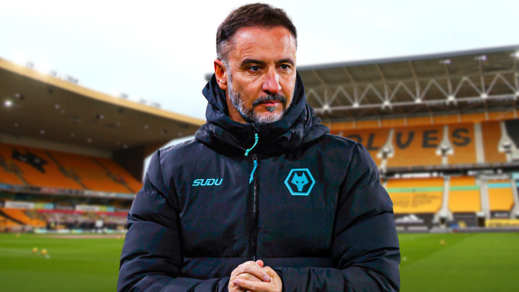 Wolves manager Vitor Pereira in front of Molineux stadium with his hands together looking serious
