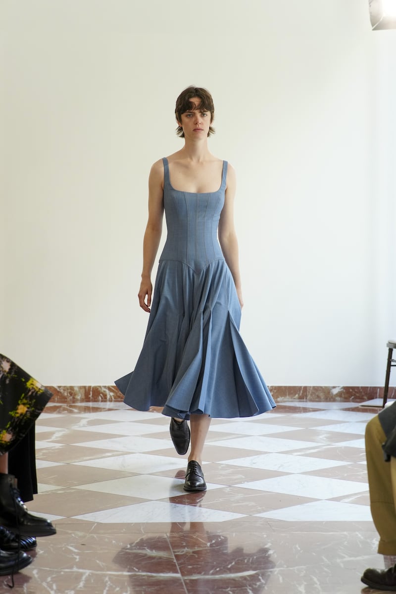 Models on the catwalk at the Emilia Wickstead show at the Emilia Wickstead store in Sloane Street, London, during London Fashion Week. Picture date: Sunday September 21, 2025.