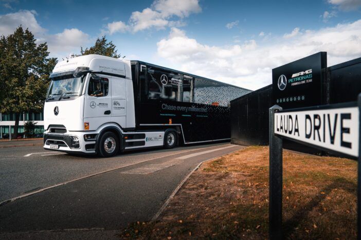Mercedes F1 makes history with electric truck journey to Dutch Grand Prix