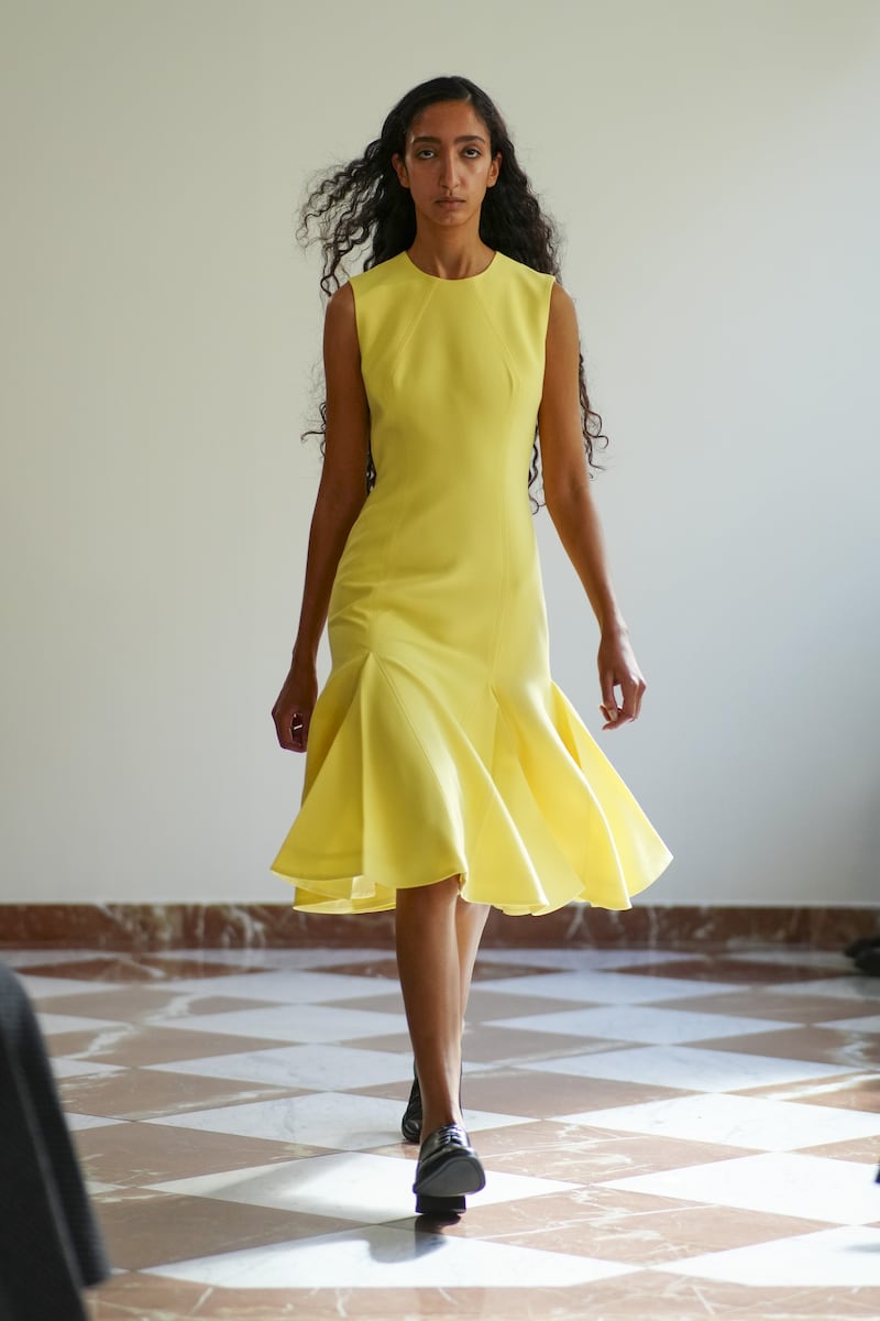 Models on the catwalk at the Emilia Wickstead show at the Emilia Wickstead in Sloane Street, London, during London Fashion Week. Picture date: Sunday September 21, 2025.