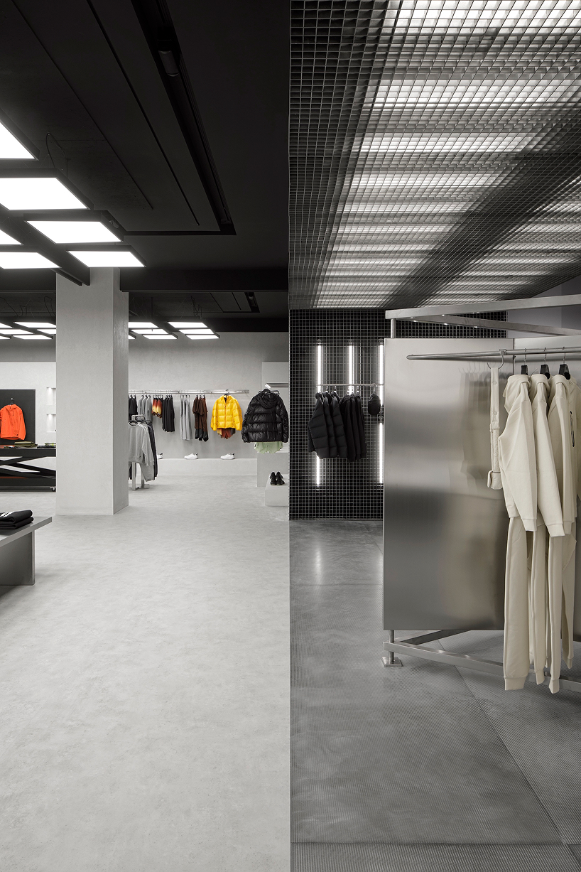 backlit metallic grid illuminates zara's hybrid retail space in rotterdam
