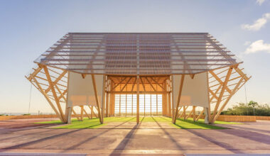 japanese joinery shapes adjaye associates' record-setting timber pavilion in barbados