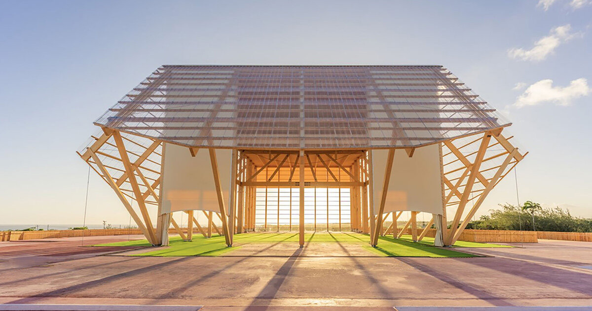 japanese joinery shapes adjaye associates' record-setting timber pavilion in barbados