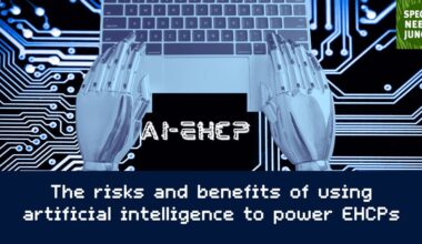 Image shows robot hands poised over a computer jeyboard and the letters AI-EHCP over a dark background of a computer circiut