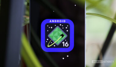Android 16 logo on a Google Pixel phone.