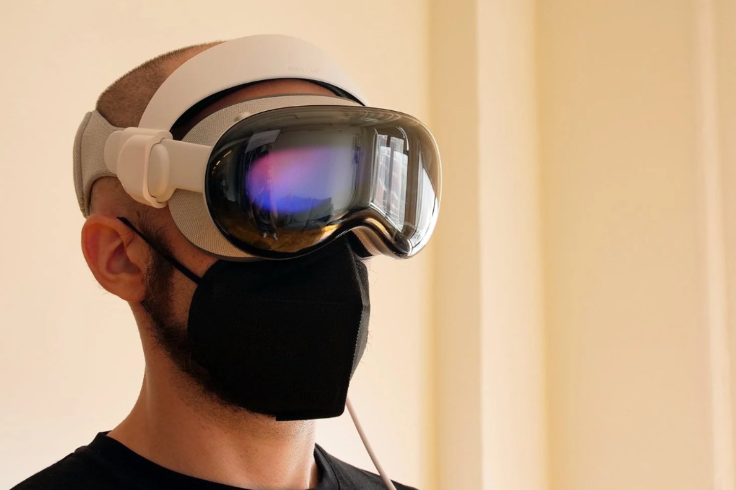 Apple Vision Pro worn with a mask on as a prelude to Apple AR glasses