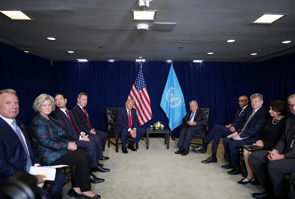 Mr Trump meets with United Nations secretary-general Antonio Guterres in New York City (Reuters)
