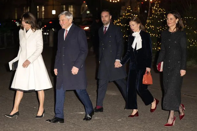 Samir Hussein/WireImage Carole Middleton, Michael Middleton, James Middleton, Alizee Thevenet and Pippa Middleton at the Together at Christmas carol service at Westminster Abbey on Dec. 6, 2024.