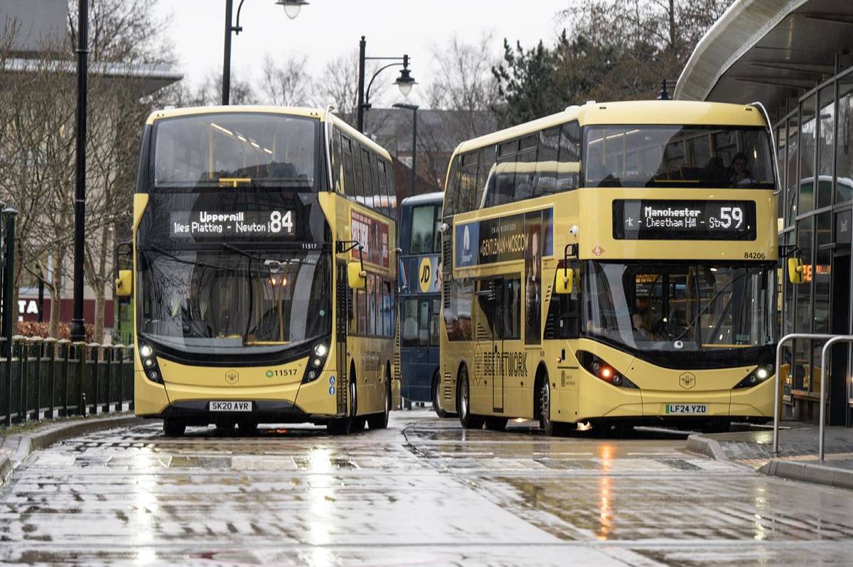 buses pulling out of bus station half price travel coming to manchester