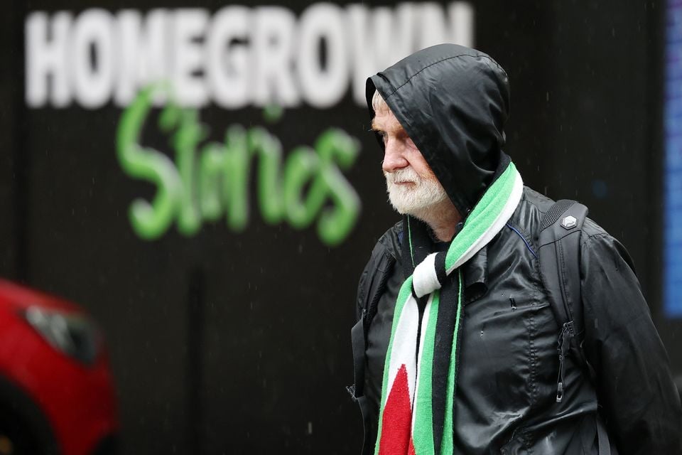 Pro-Palestinian protesters gather outside the BBC Northern Ireland office on Bedford Street in Belfast city centre. Picture by Jonathan Porter/PressEye