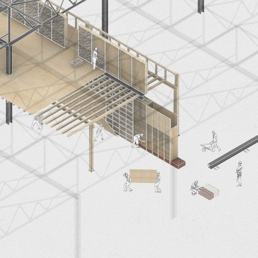 an image of a building in tones of brown being constructed