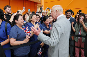 King Charles III is greeted by medical students during his visit to officially open the new Midland Metropolitan University Hospital in Birmingham. Picture date: Wednesday September 3, 2025. PA Photo. Photo credit should read: Richard Pohle/The Times/PA Wire 