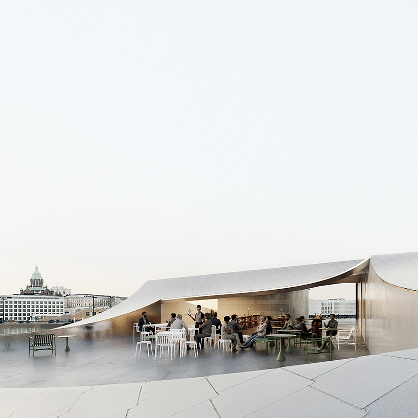 textured glass skin forms into curved roof for cossement cardoso's helsinki museum concept
