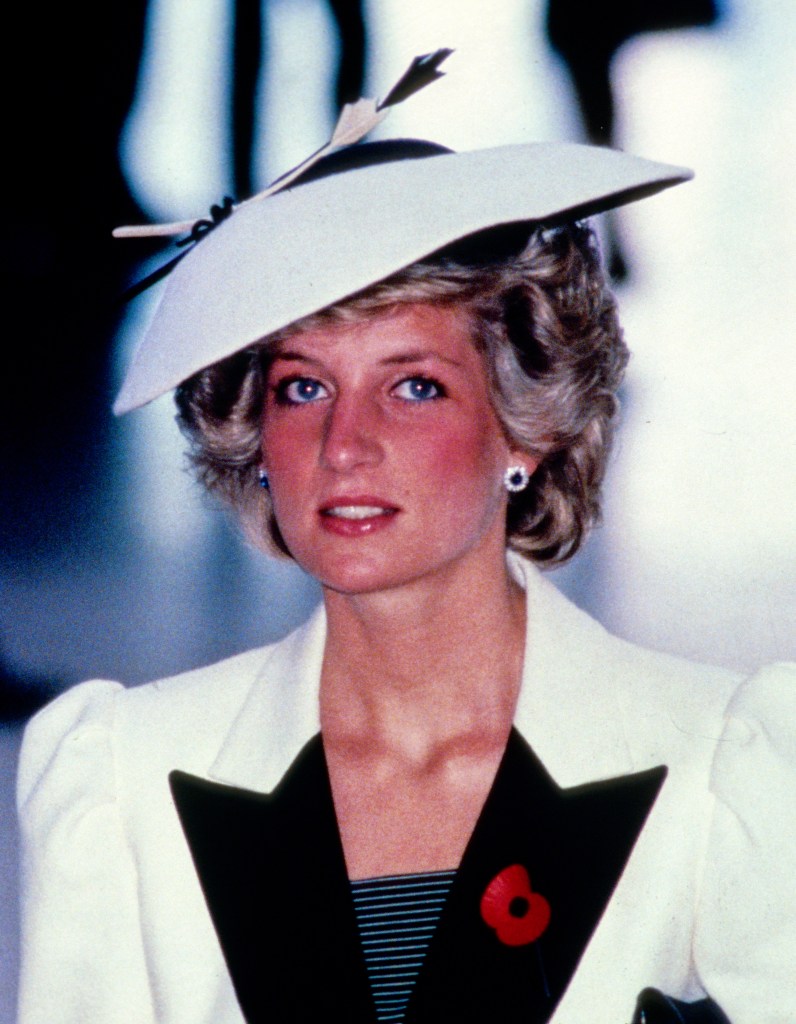 Princess Diana wearing a black and white ensemble