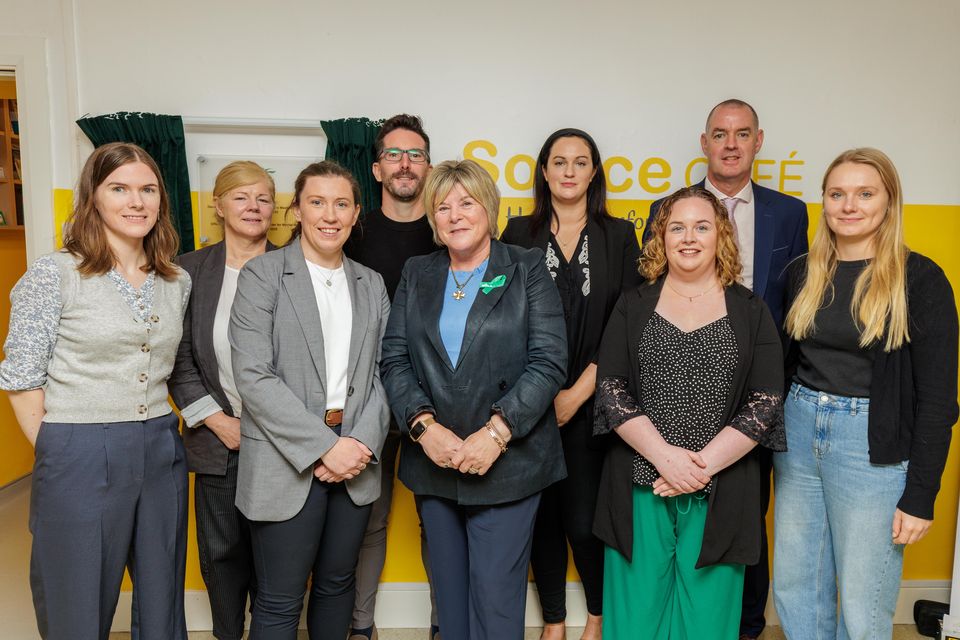 Mary Butler T.D. with staff at the official opening of Solace Café in Sligo L to R: Sarah McGeever, Co-ordinator, Christina McTaggart, CEO, Sinead Casey, Operations Manager, Brian Fahy, Peer Connector, Minister Butler., Aolish Gormley, Co-ordinator, Leanne Dineen, Administration, John Fiztmaurice, HSE IHA Manager and Melina Thieme, Peer Connector.