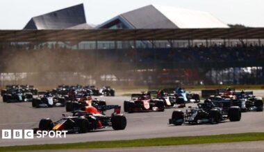 Red Bull's Max Verstappen leading the sprint qualifying event at the 2021 British Grand Prix at Silverstone
