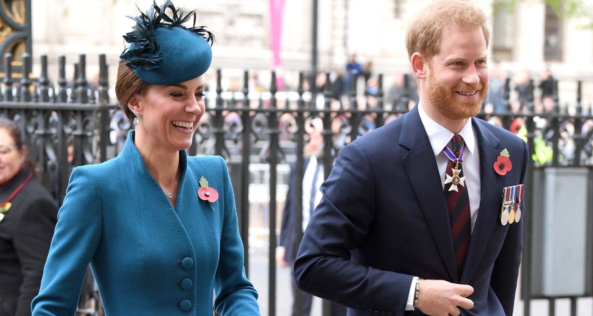Catherine, Princess of Wales and Prince Harry, Duke of Sussex attend the ANZAC Day Service of Commemoration and Thanksgiving at Westminster Abbey on April 25, 2019