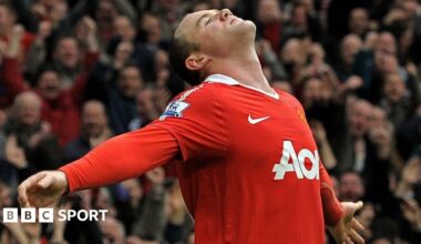 Wayne Rooney scoring an iconic overhead kick against Manchester City for Manchester United in 2011