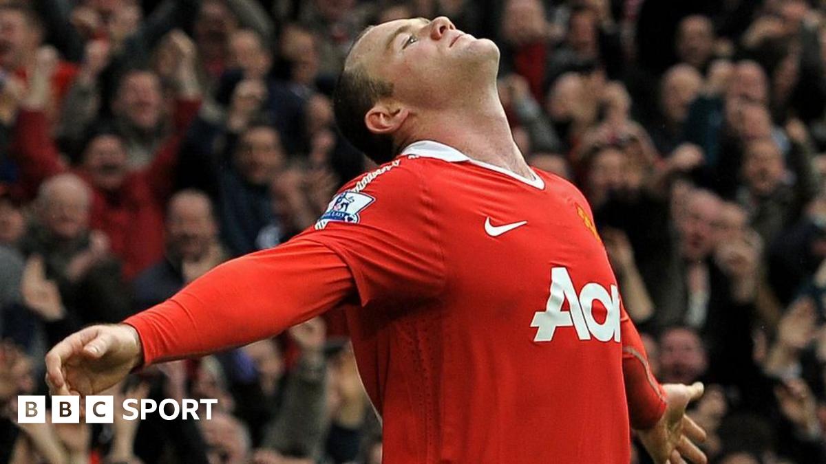 Wayne Rooney scoring an iconic overhead kick against Manchester City for Manchester United in 2011