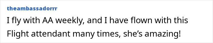 Screenshot of a social media comment praising a flight attendant while referencing an entitled passenger kicked off flight.