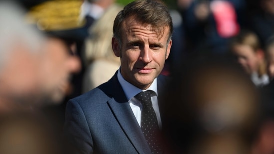 Emmanuel Macron’s convoy was stopped in Manhattan after France recognized Palestine.(AFP)