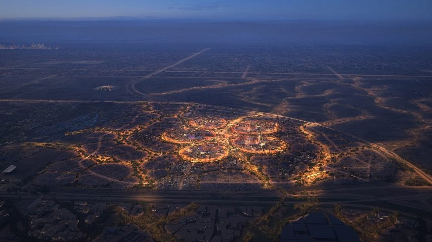 Aerial render of World Expo site in Saudi Arabia