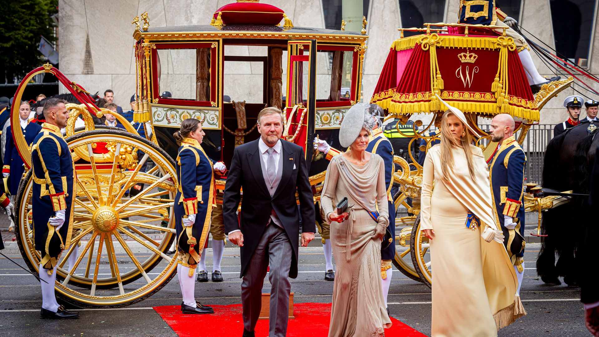 King Willem-Alexander, Queen Maxima and Princess Catharina-Amalia leaving a carriage