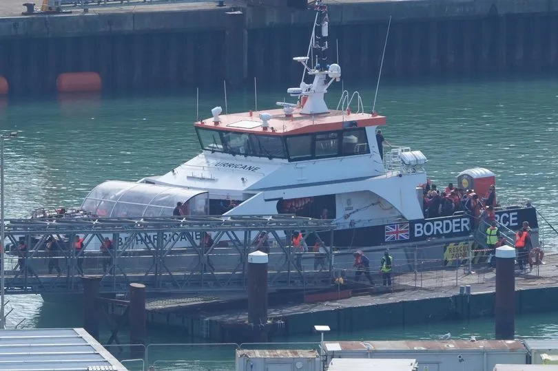 A group of people thought to be migrants are brought in to the Border Force compound in Dover, Kent, from a Border Force vessel following a small boat incident in the Channel. Picture date: Friday September 19, 2025.
