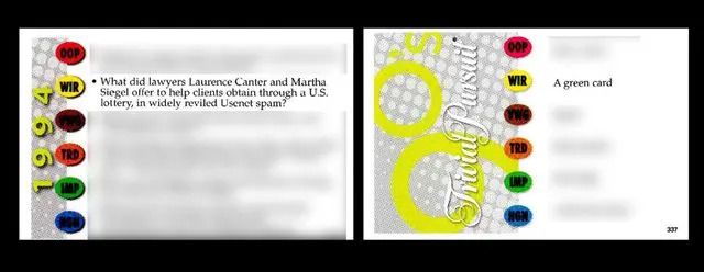 The Trivia Pursuit card that mentions Canter in a question.