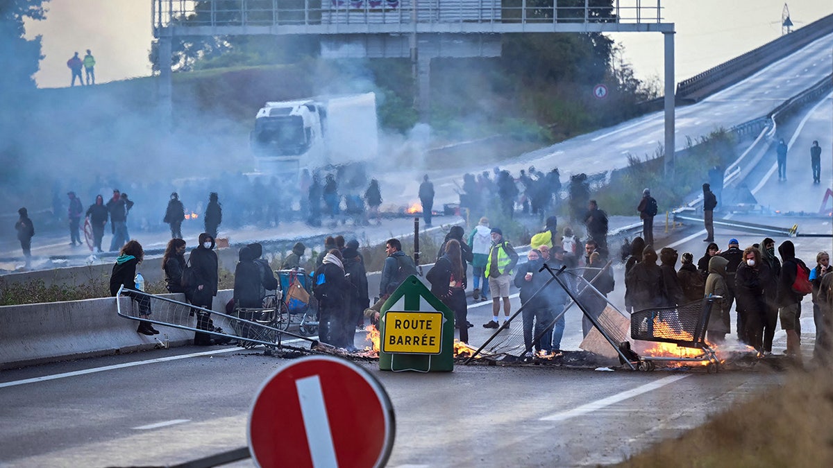 Road blockage in Caen, France