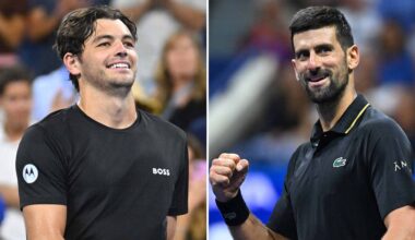 Taylor Fritz and Novak Djokovic will face off Tuesday evening in New York.