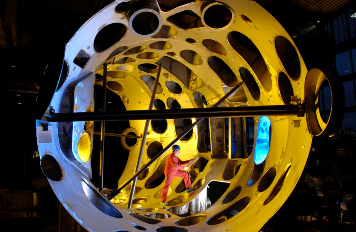 Production of a central part of Germany's existing pilot plant Wendelstein 7-X. Image by Max Planck Gesellschaft / Wolfgang Filser.