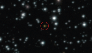 In this image captured by the VLT is an orange dot that is a powerful explosion that repeated several times over the course of a day, an event unlike anything ever witnessed before.