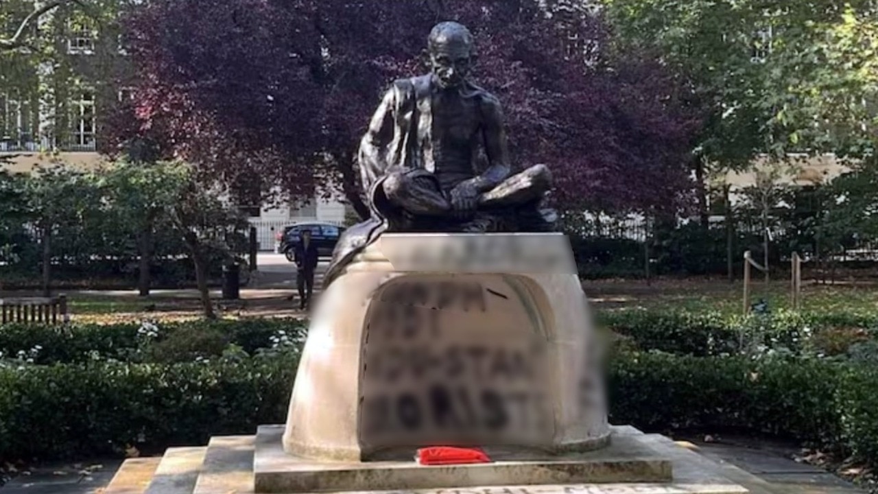 Mahatma Gandhi statue in London vandalised, graffiti appears, Indian mission strongly condemns shameful, violent act