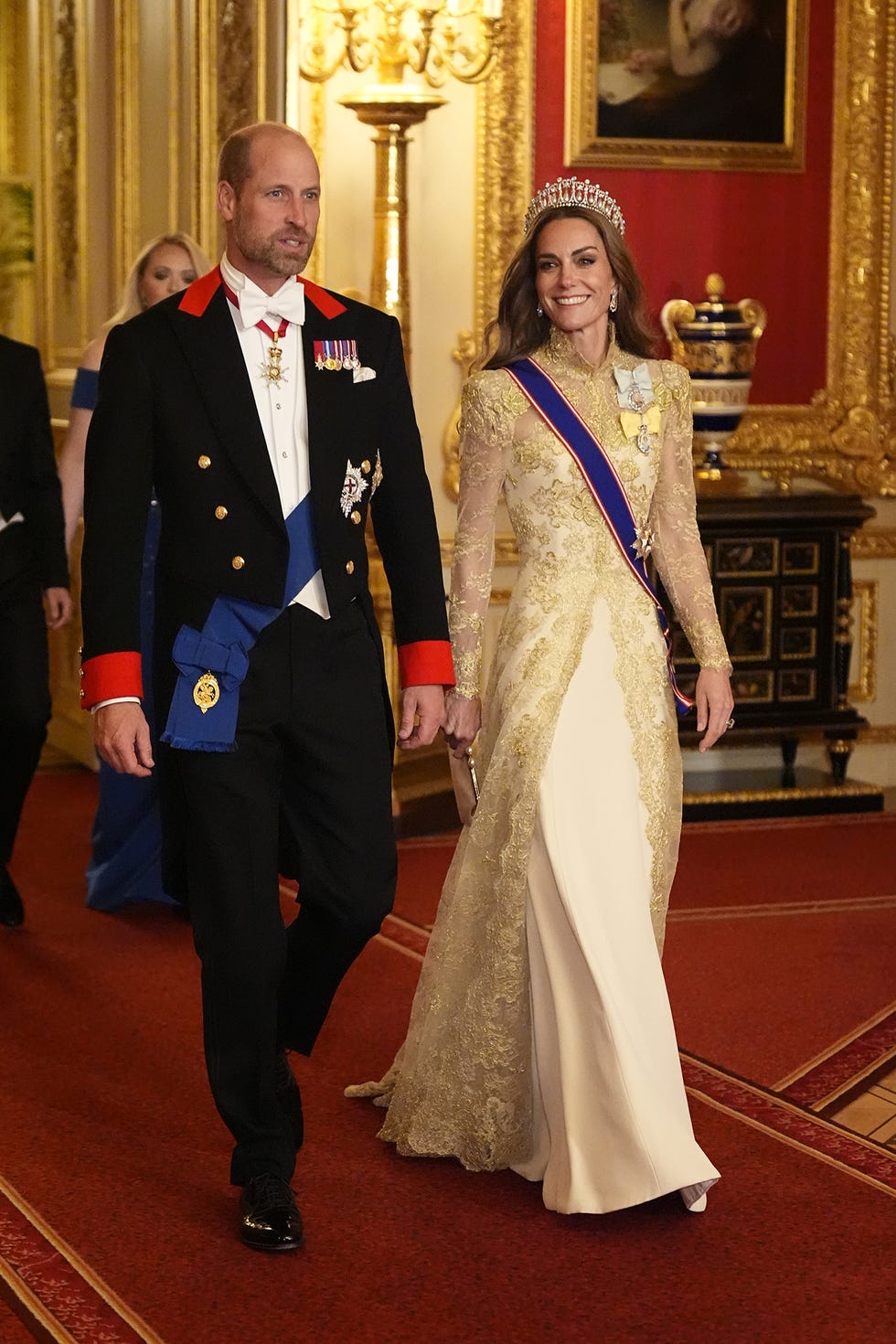 windsor, england september 17: catherine, princess of wales and prince william, prince of wales arrive for the state banquet hosted by king charles iii and members of the royal family at windsor castle during the state visit by the president of the united states of america on september 17, 2025 in windsor, england. president trump is in england from sept. 16 18 on his second uk state visit, with the previous one taking place in 2019 during his first presidential term. (photo by aaron chown wpa pool/getty images)