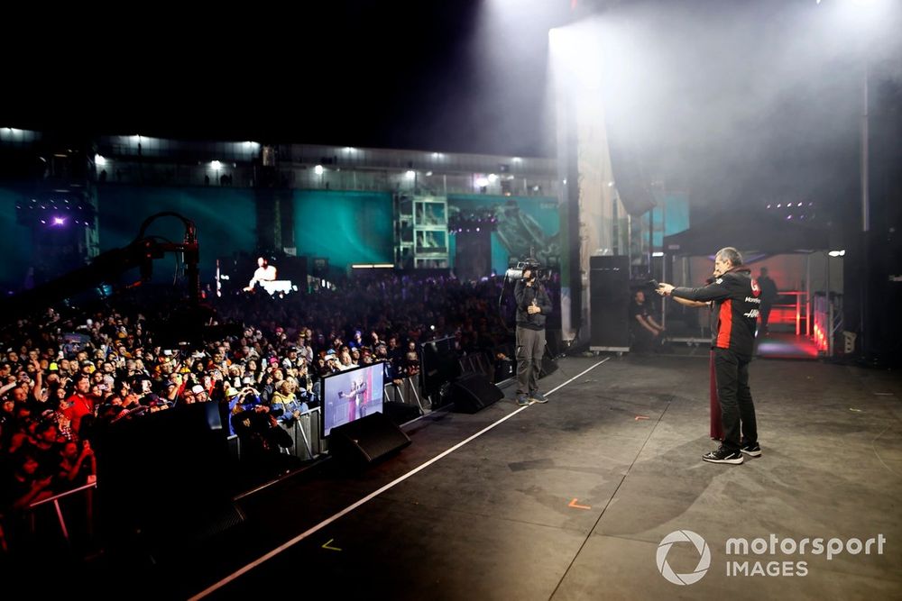 Guenther Steiner, Team Principal, Haas F1 Team, on stage at the fan forum